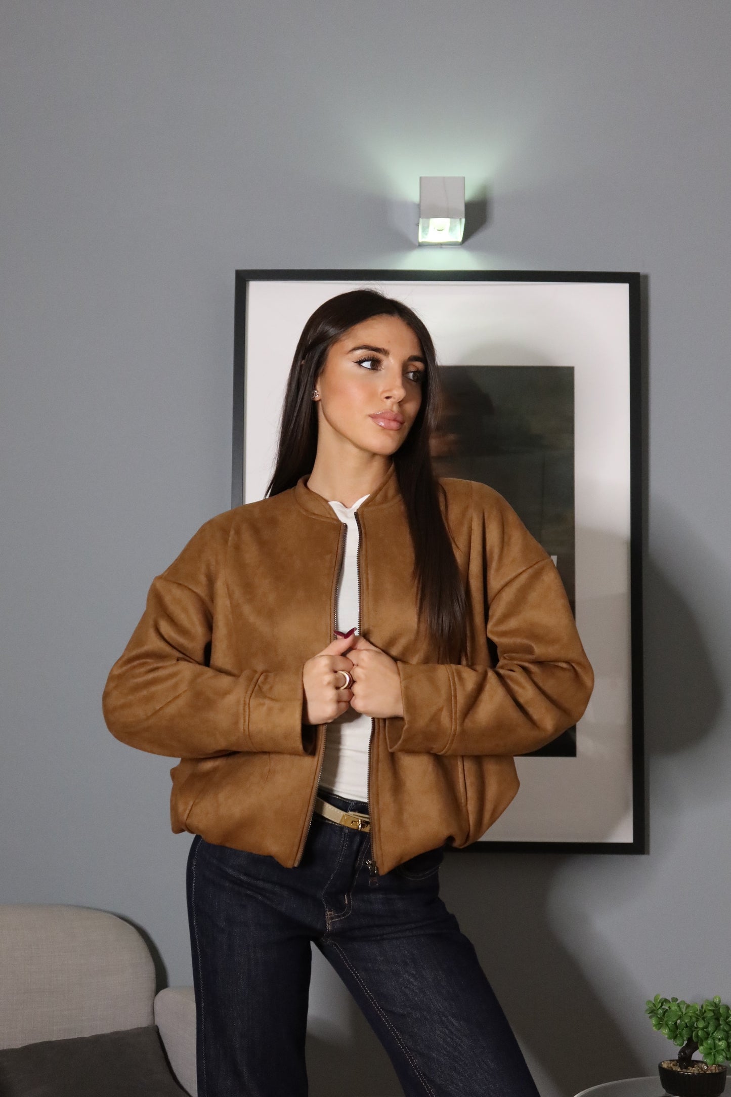 Bomber Scamosciato Cammello