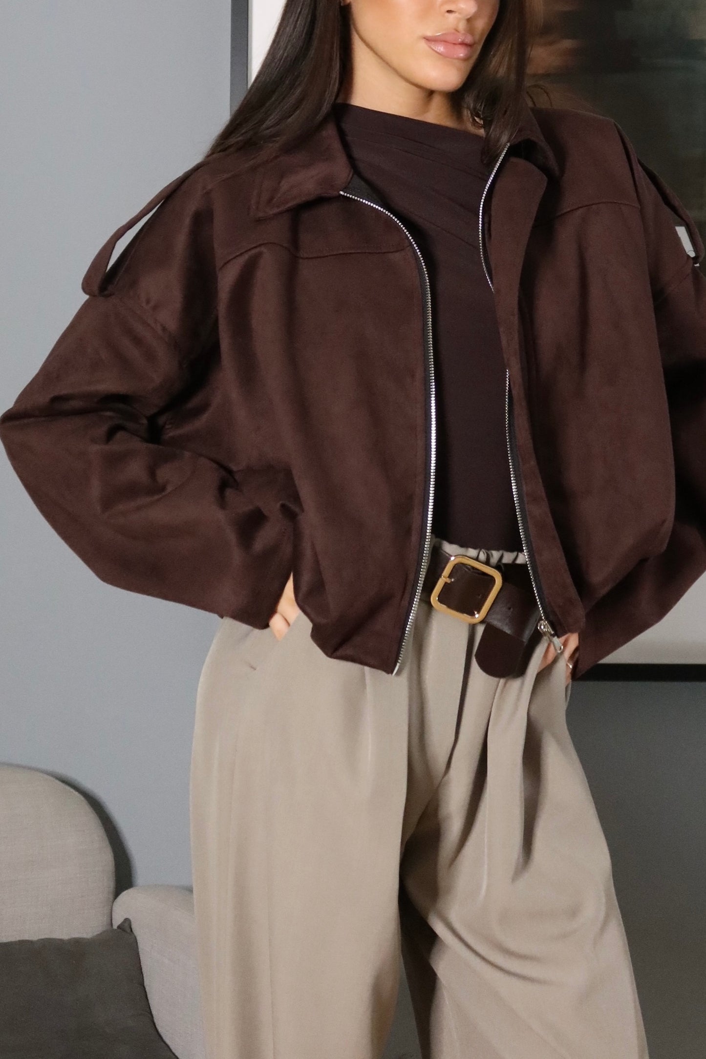 Giubbino Leggero Scamosciato Marrone