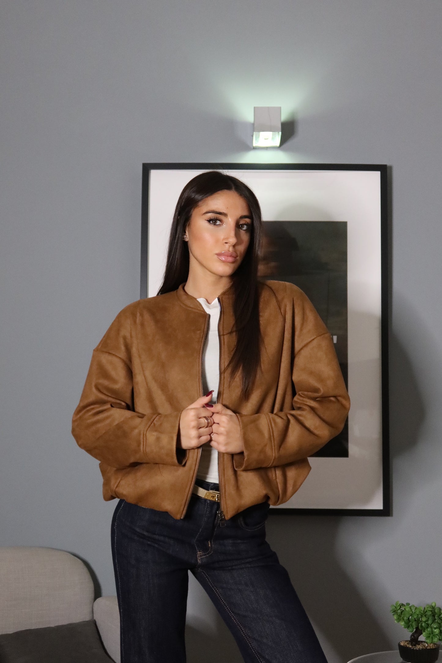 Bomber Scamosciato Cammello