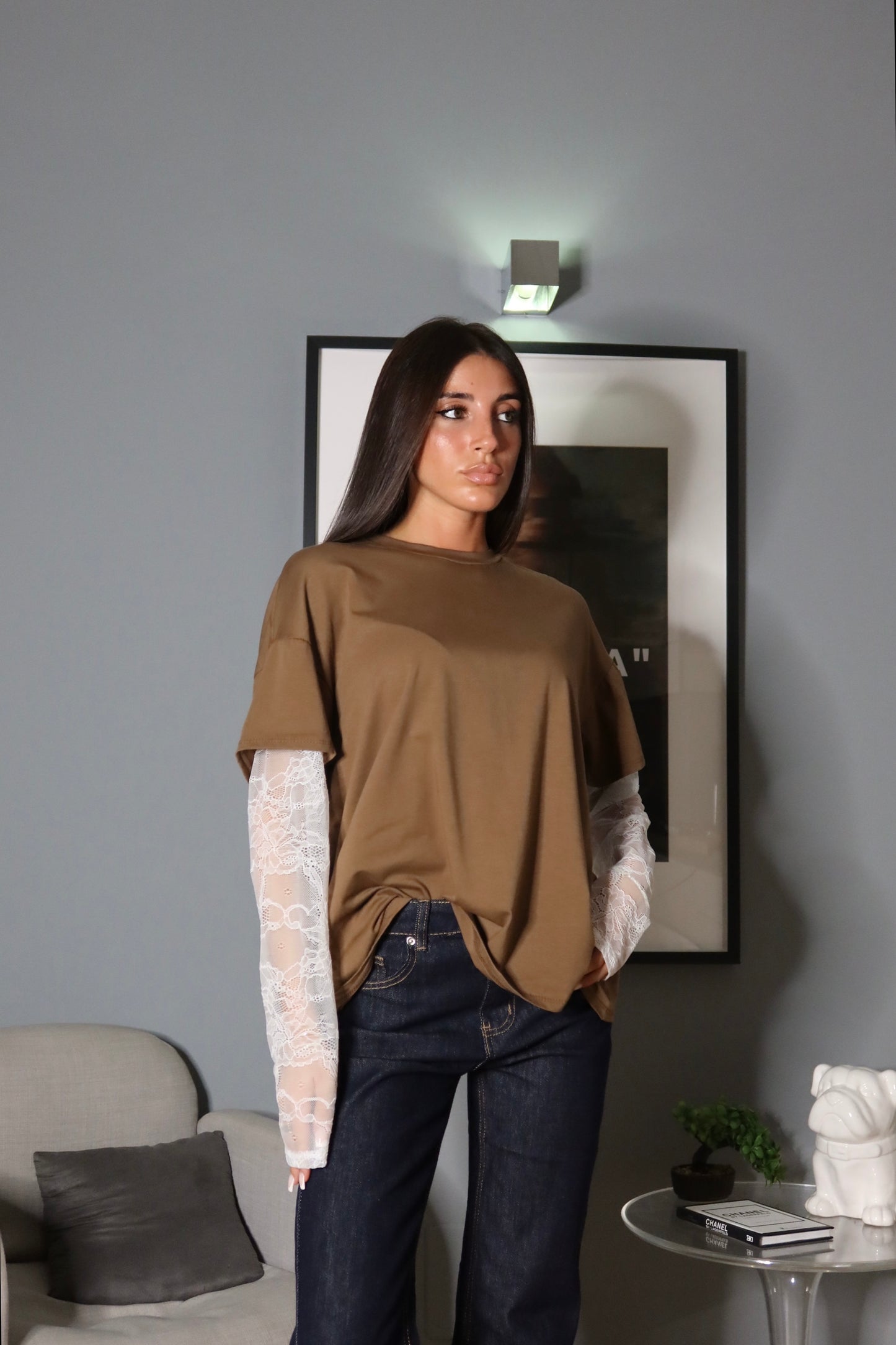 Maglia Over con Pizzo Cammello