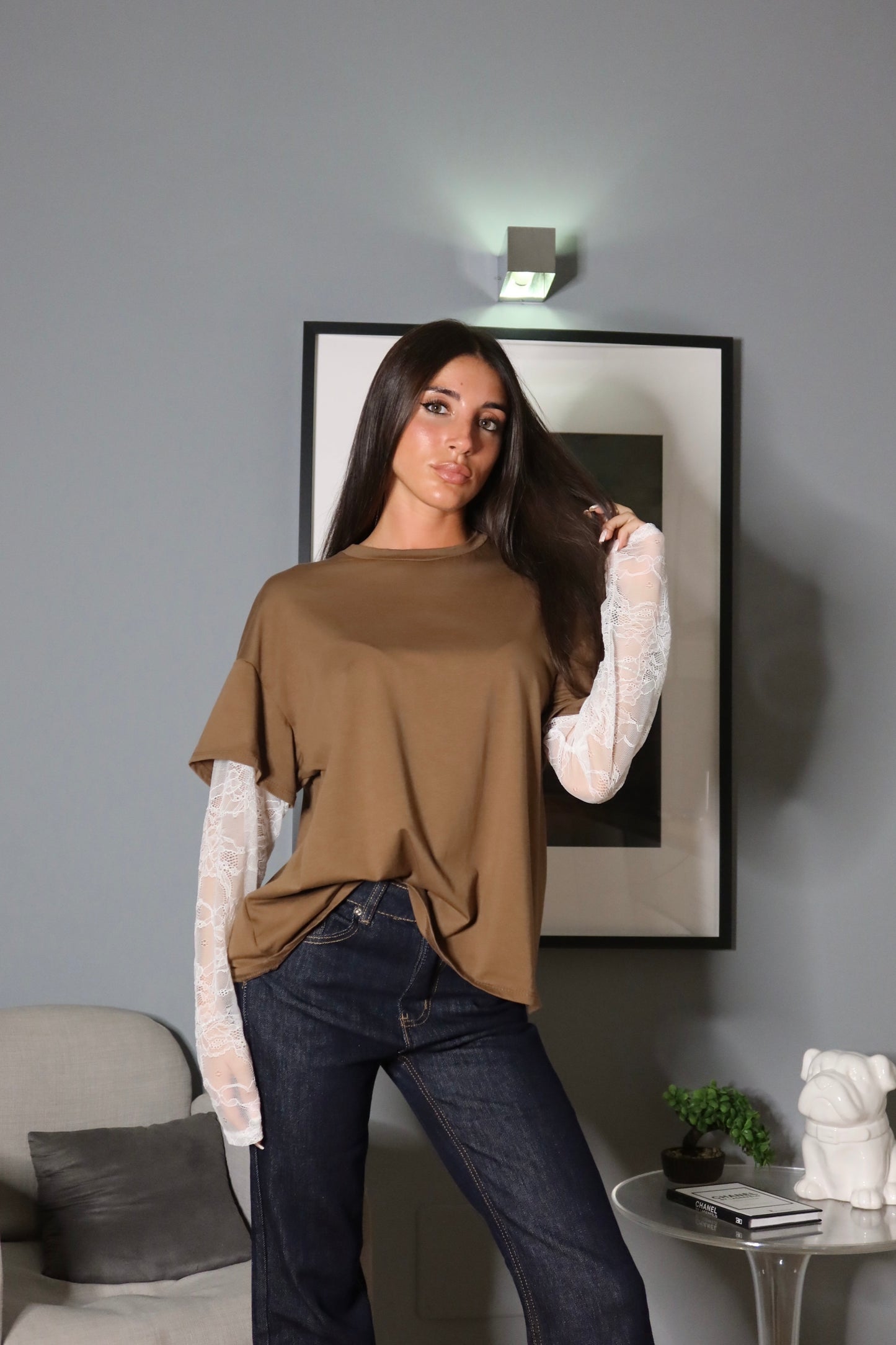 Maglia Over con Pizzo Cammello