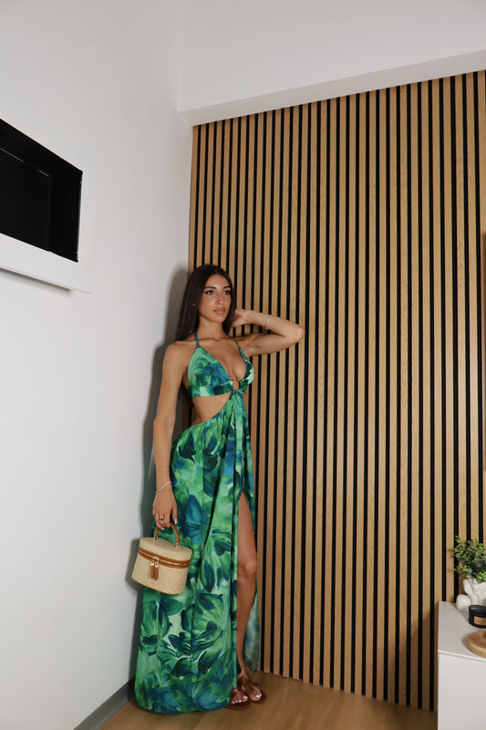 Abito lungo Jungla (verde - fucsia)