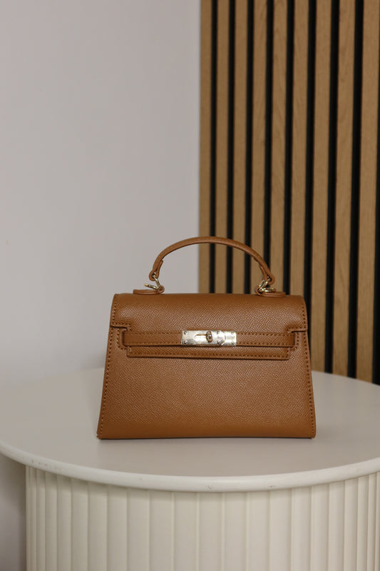 Borsa mini Kelly (cuoio / ceruleo / panna)