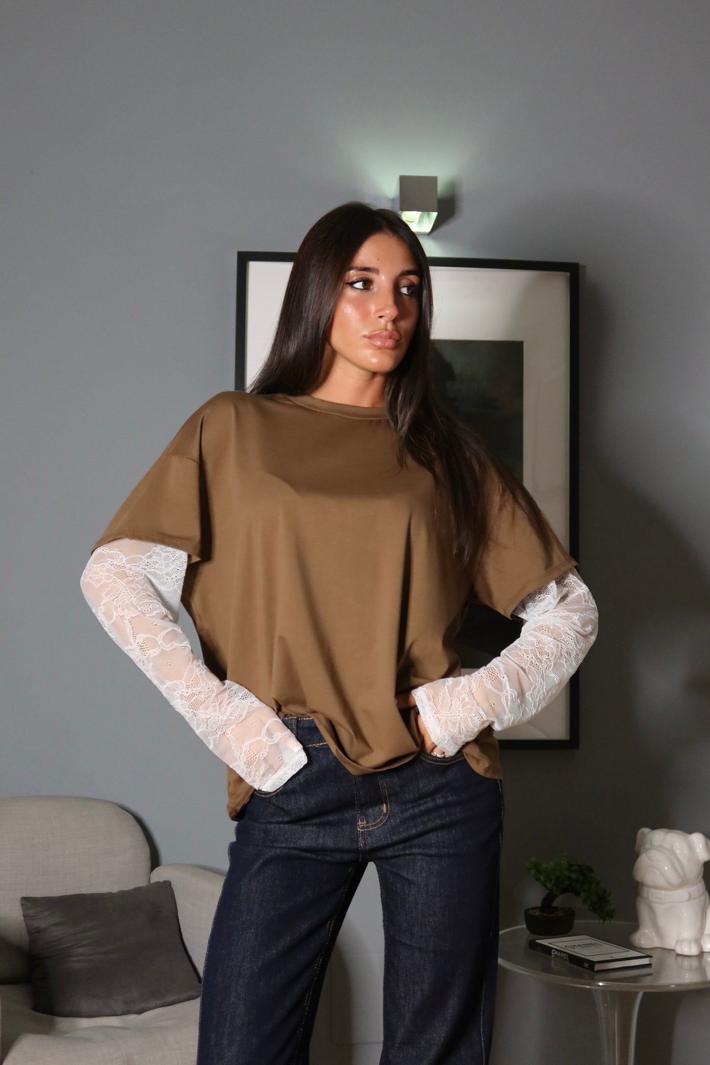 Maglia Over con Pizzo Cammello