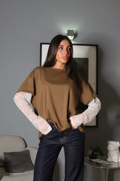 Maglia Over con Pizzo Cammello