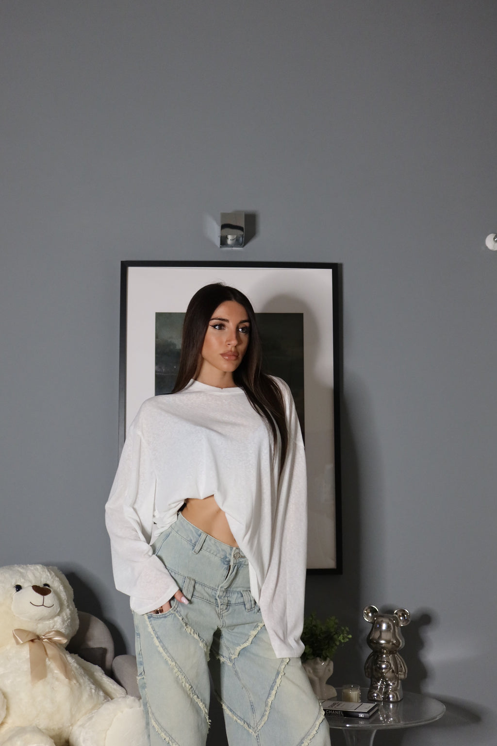 Longsleeve Basic (bianco / giallo)