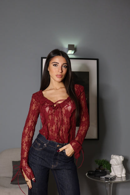 Maglia Clio in pizzo (marrone / bianco / bordeaux / nero)