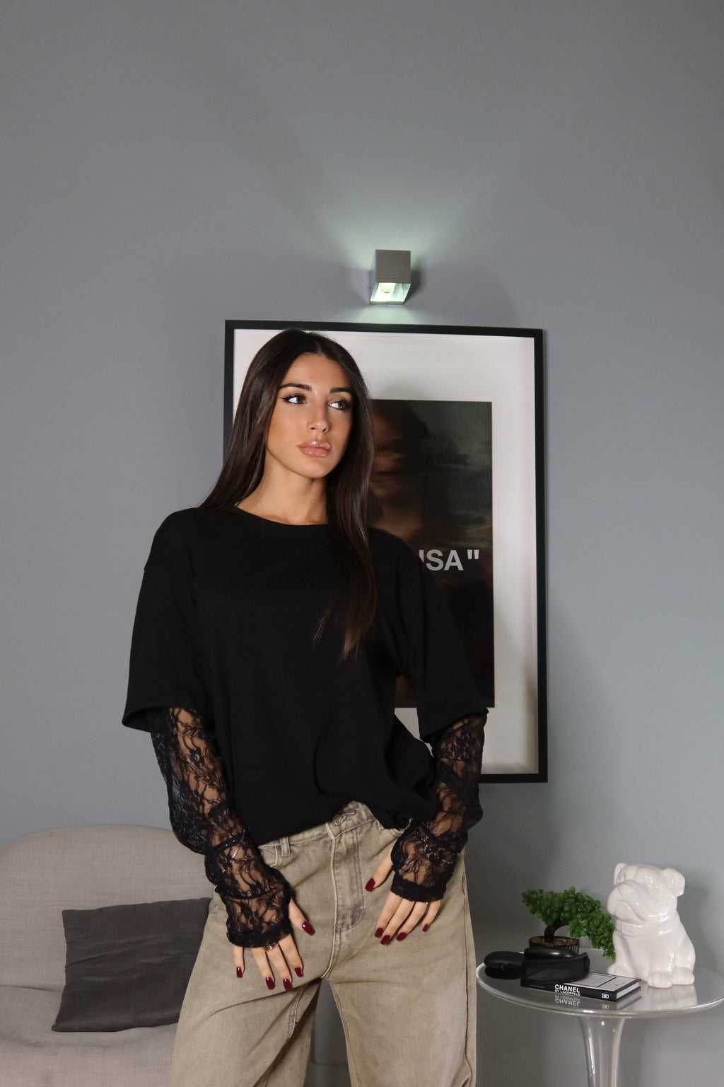 Maglia over con manica in pizzo (vari colori)