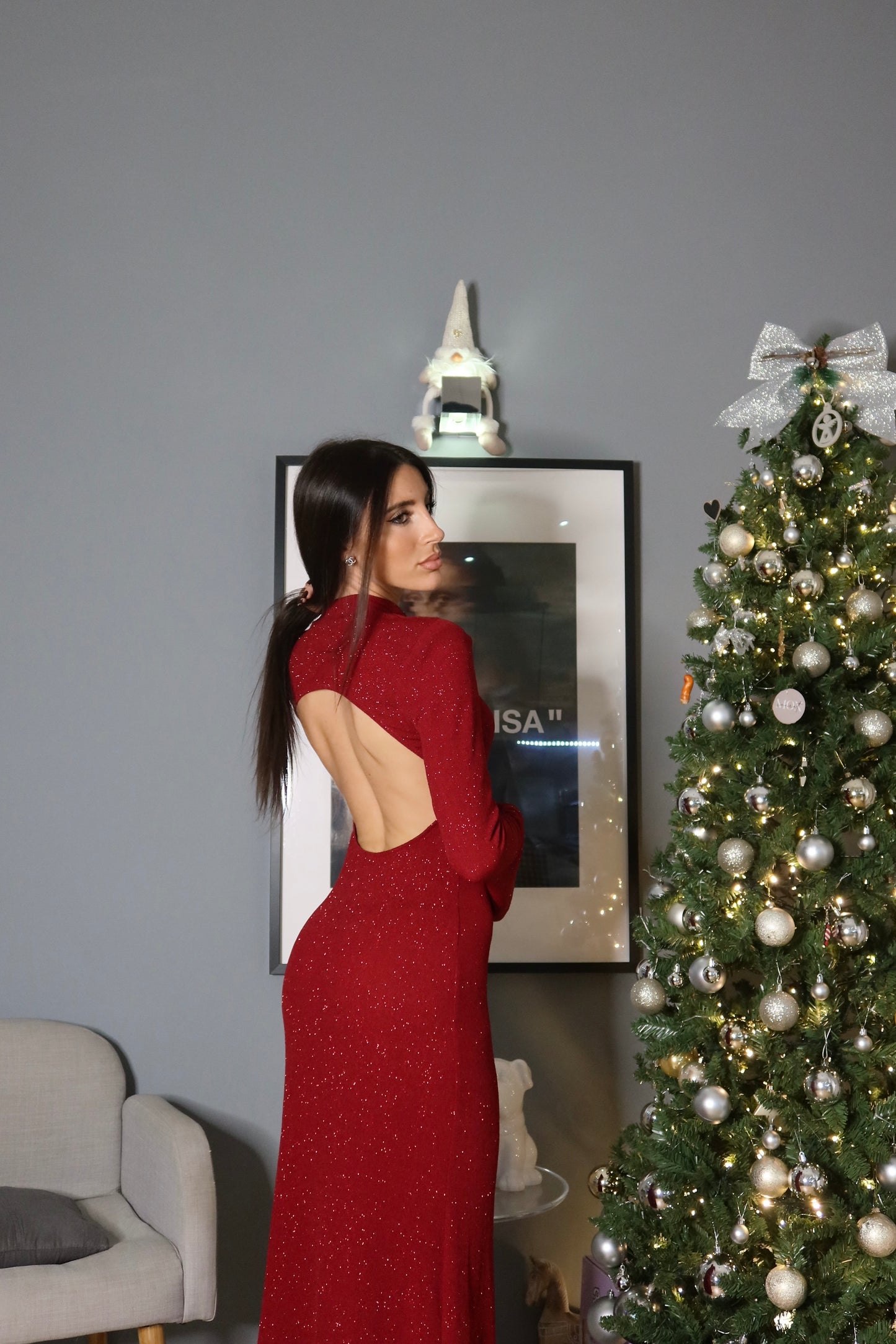 Abito lungo Jenny (nero / rosso)