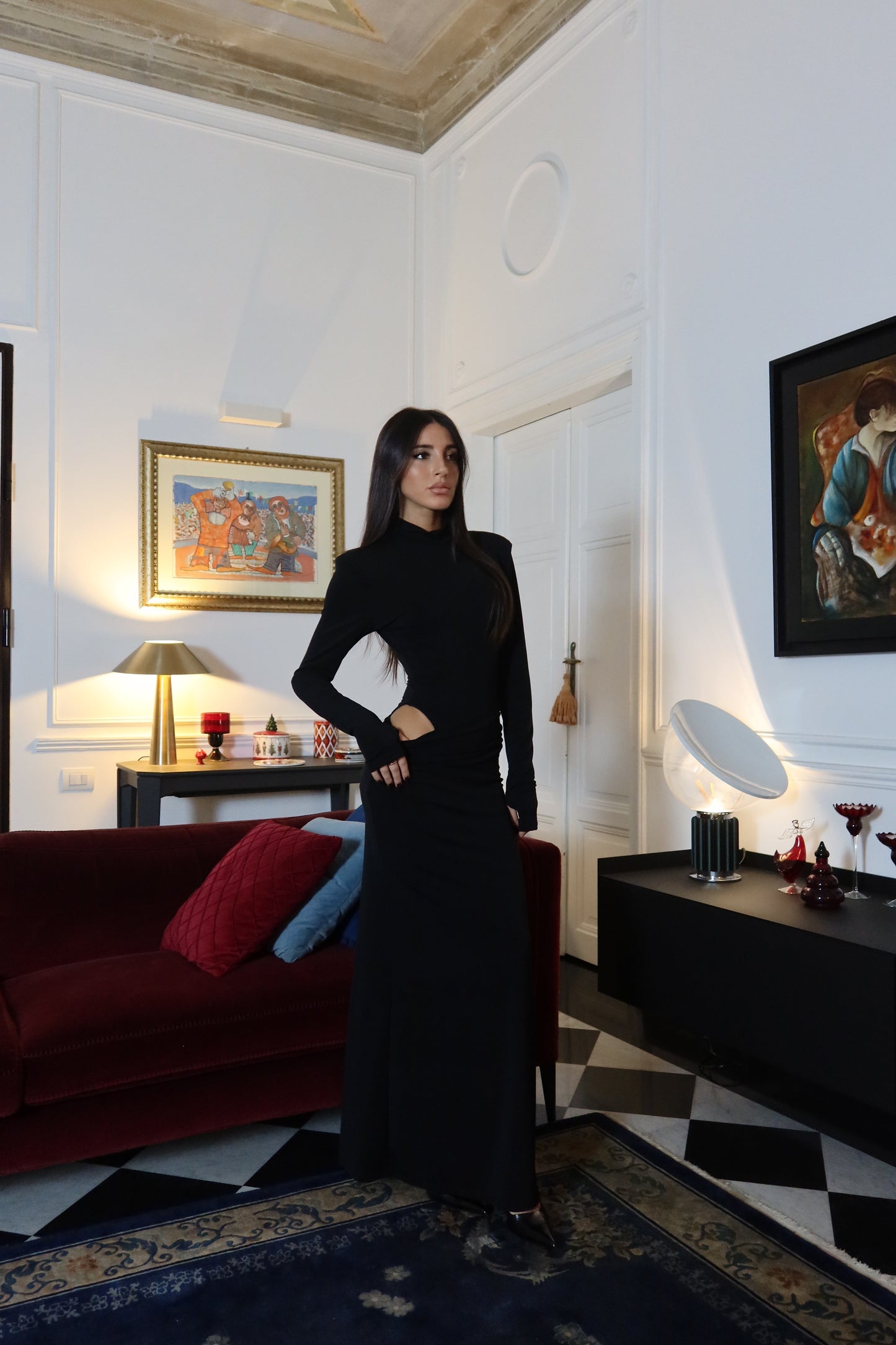 Abito lungo Mavi (nero / bordeaux)