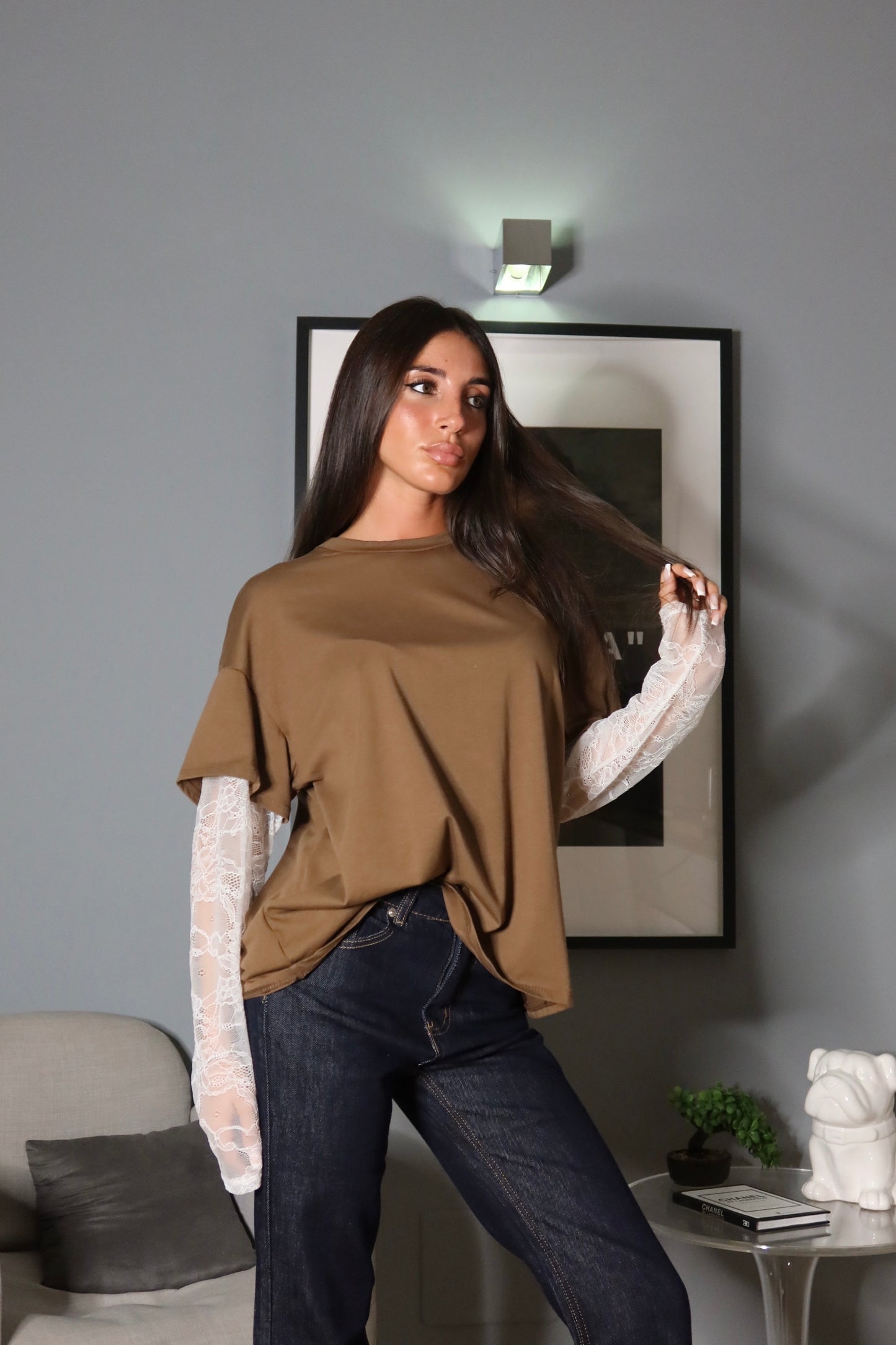 Maglia Over con Pizzo Cammello