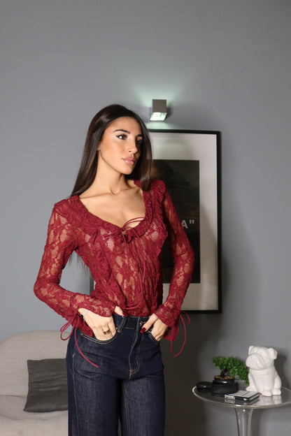 Maglia Clio in pizzo (marrone / bianco / bordeaux / nero)