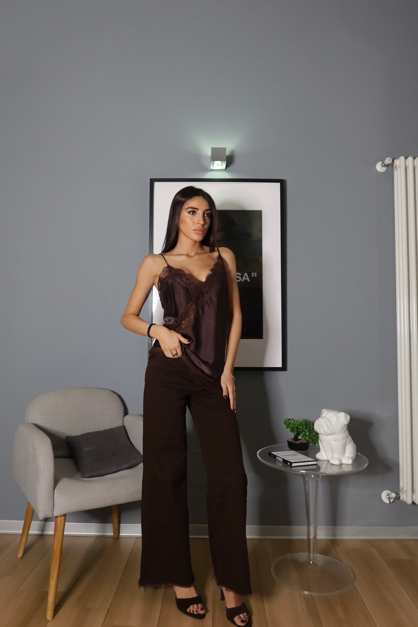 Canottiera Satinata Marrone