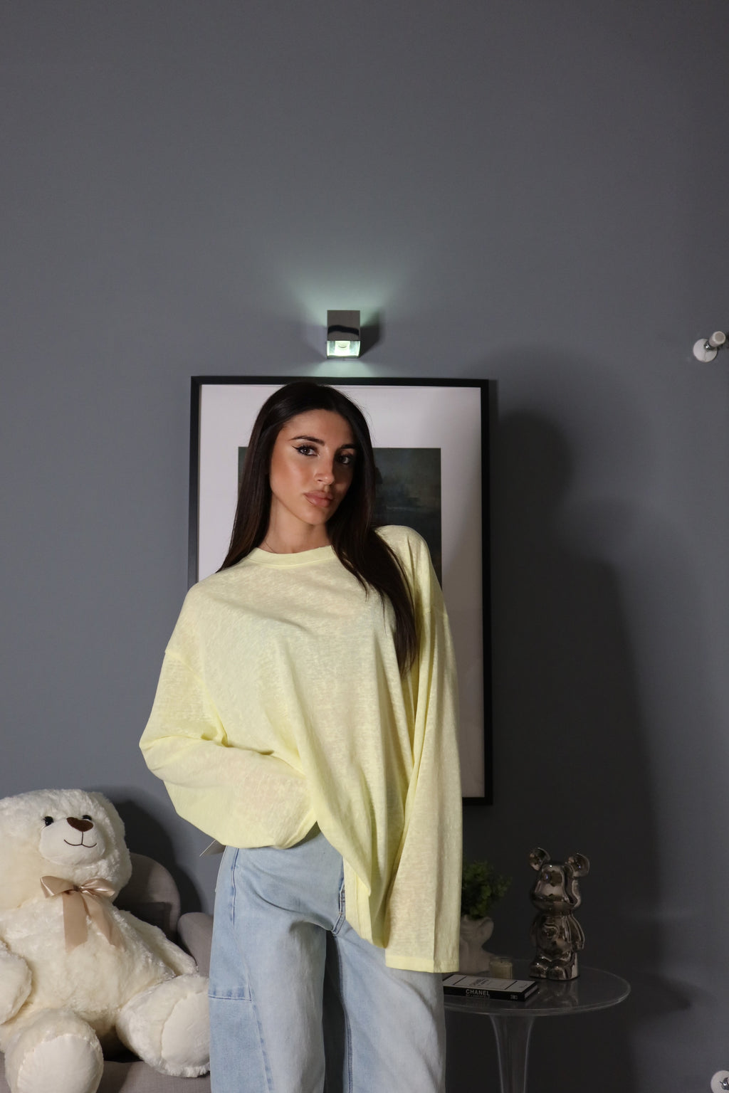 Longsleeve Basic (bianco / giallo)