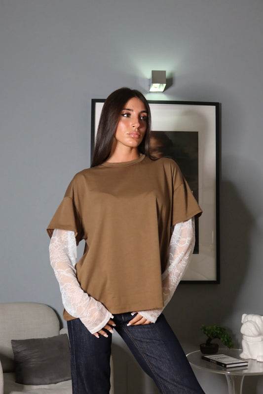 Maglia Over con Pizzo Cammello