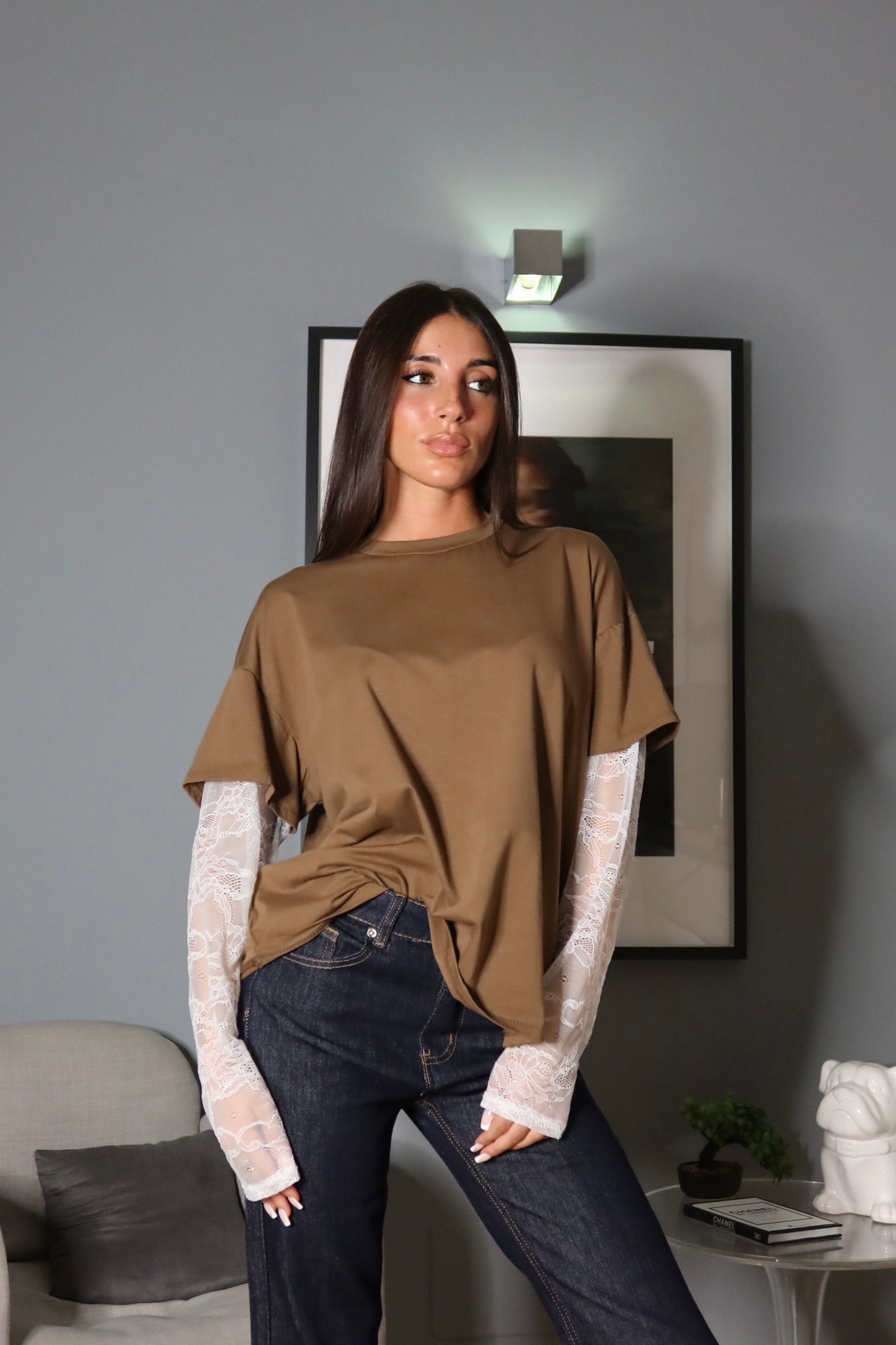 Maglia Over con Pizzo Cammello