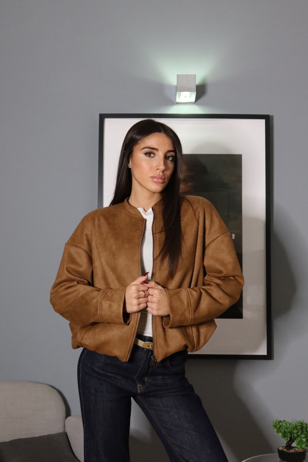 Bomber Scamosciato Cammello