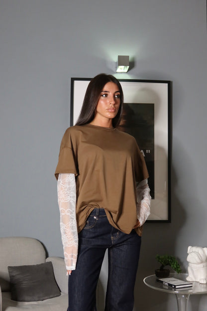Maglia Over con Pizzo Cammello