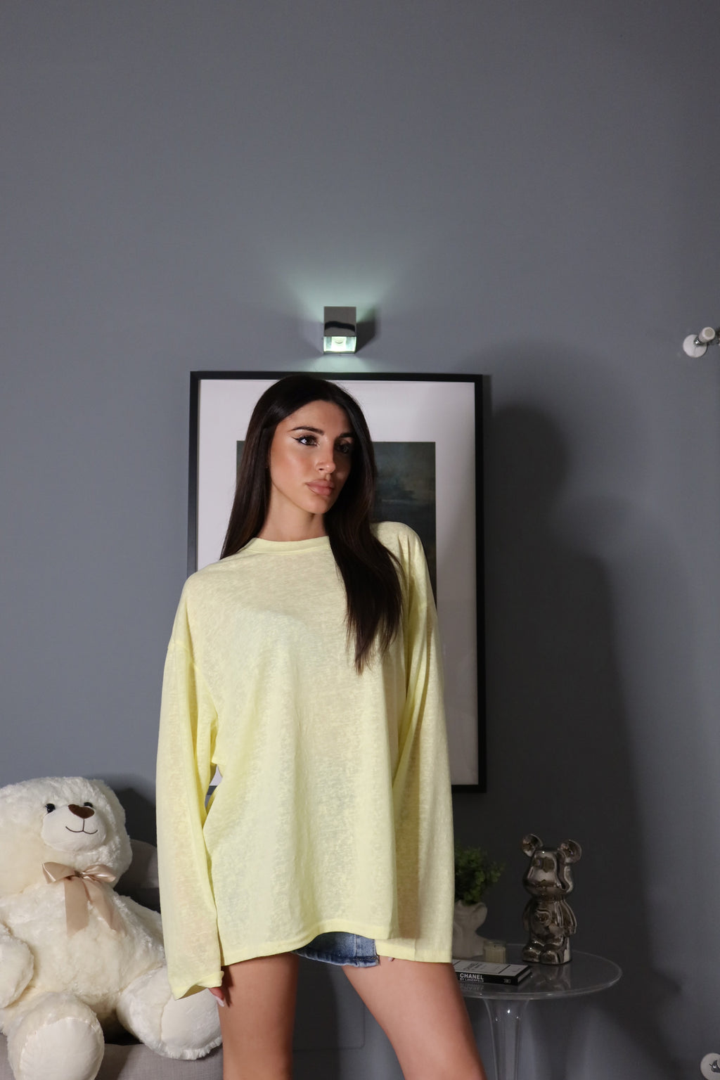 Longsleeve Basic (bianco / giallo)
