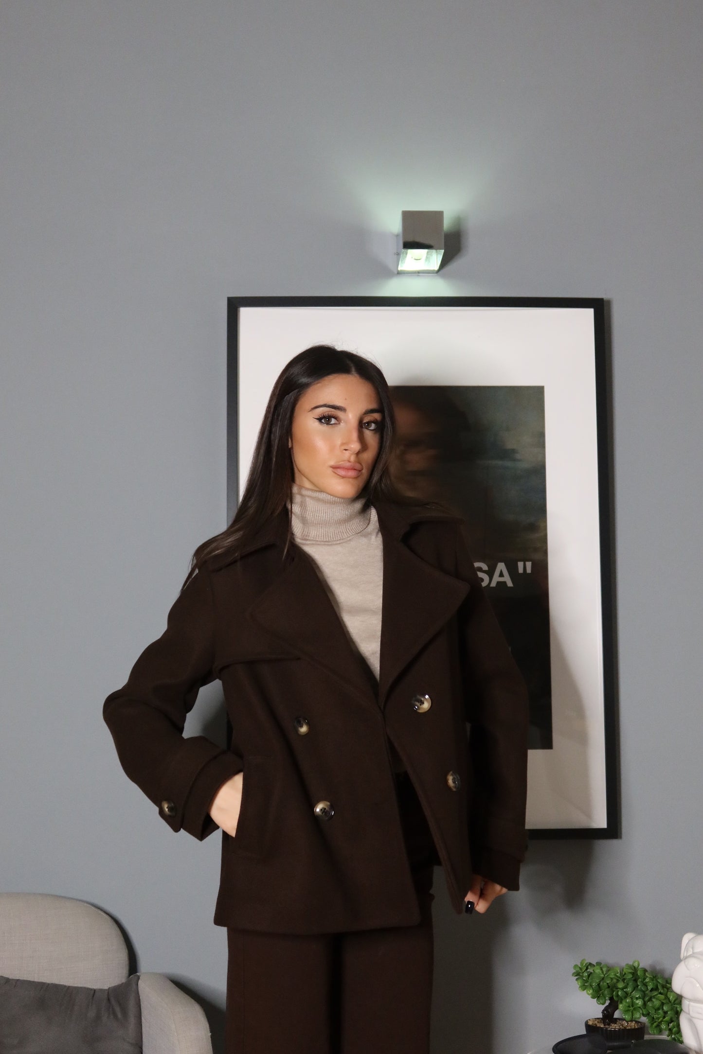 Cappotto corto Giulia Marrone / Panna