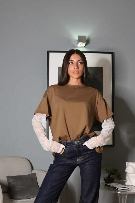 Maglia Over con Pizzo Cammello