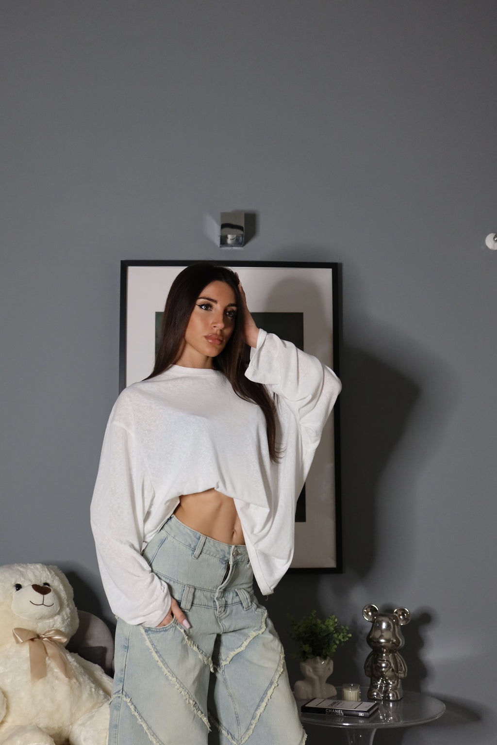 Longsleeve Basic (bianco / giallo)