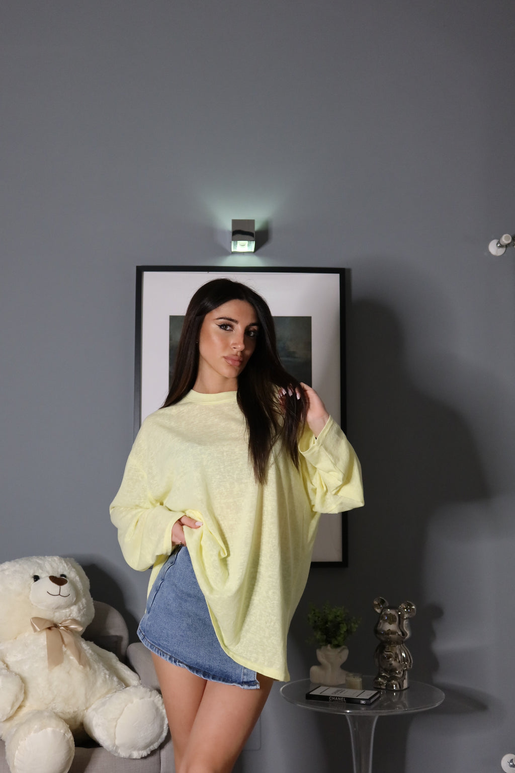 Longsleeve Basic (bianco / giallo)