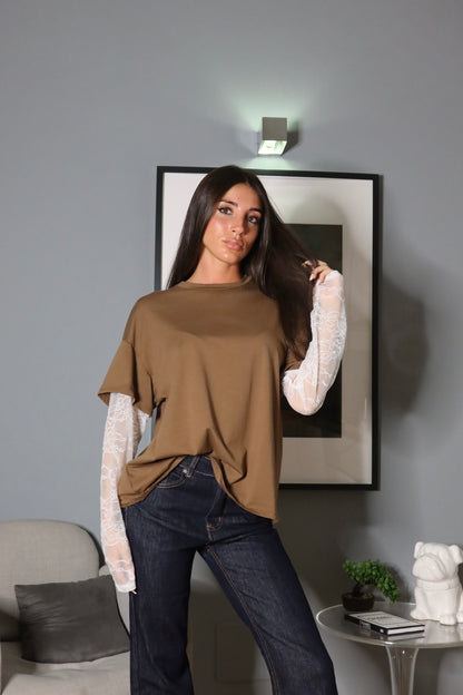 Maglia Over con Pizzo Cammello