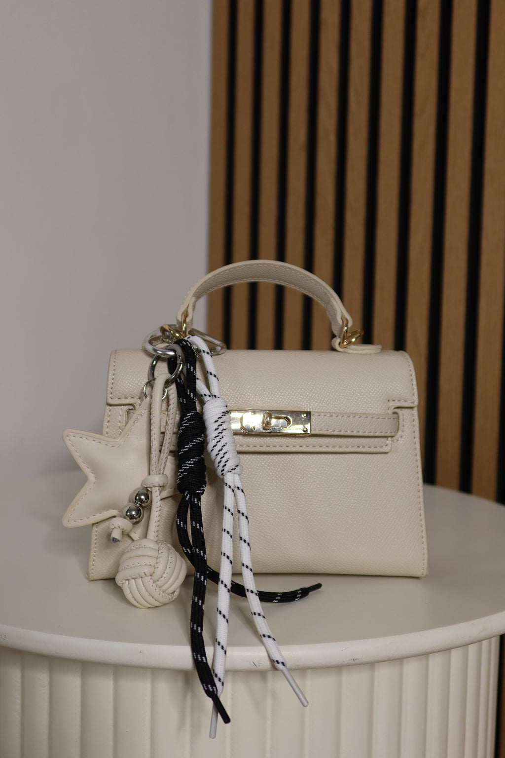 Borsa mini Kelly (cuoio / ceruleo / panna)