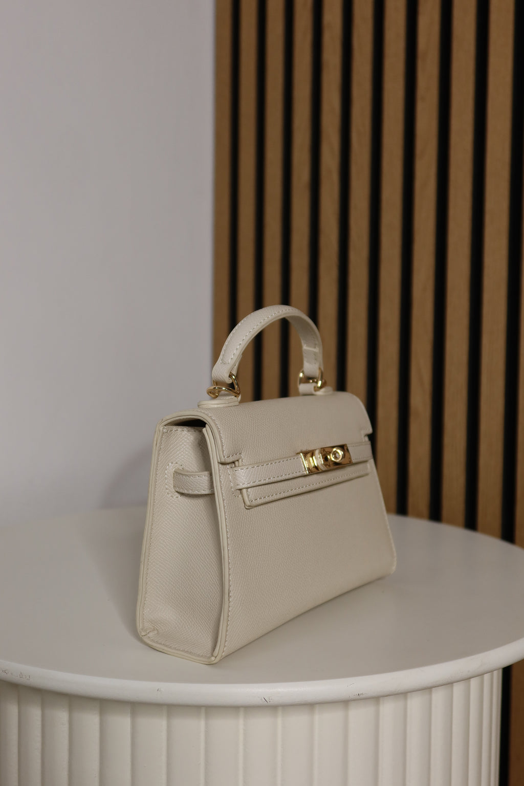 Borsa mini Kelly (cuoio / ceruleo / panna)