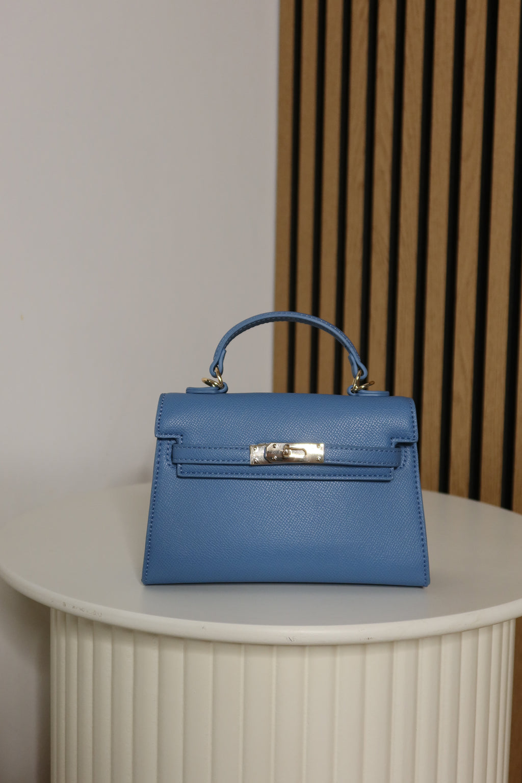 Borsa mini Kelly (cuoio / ceruleo / panna)