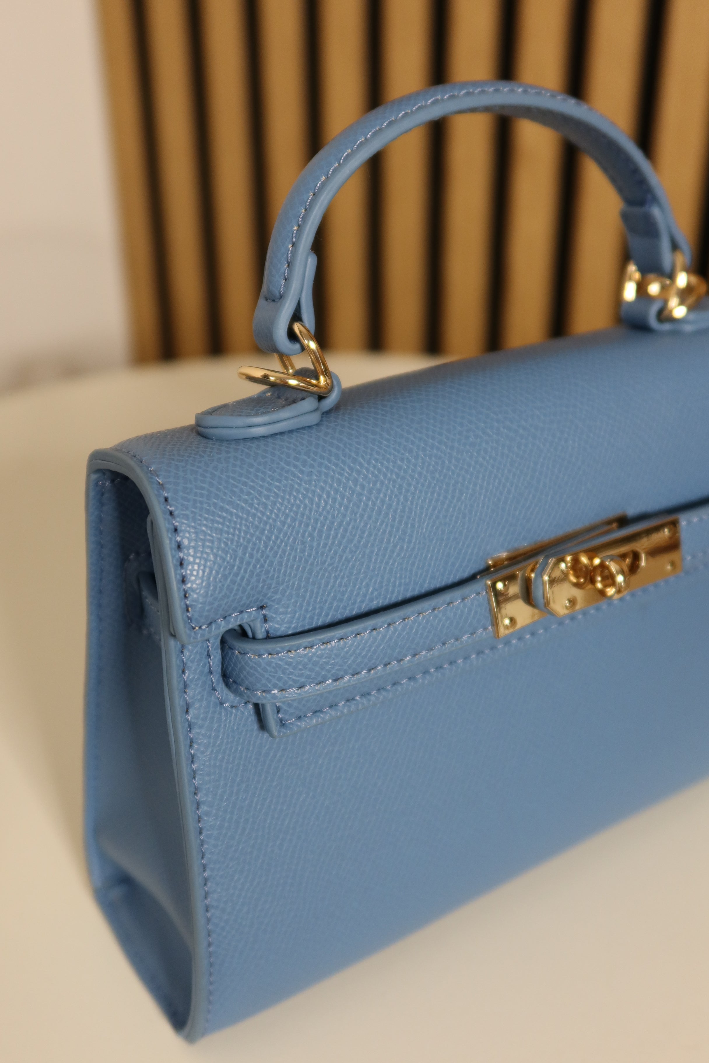 Borsa mini Kelly (cuoio / ceruleo / panna)