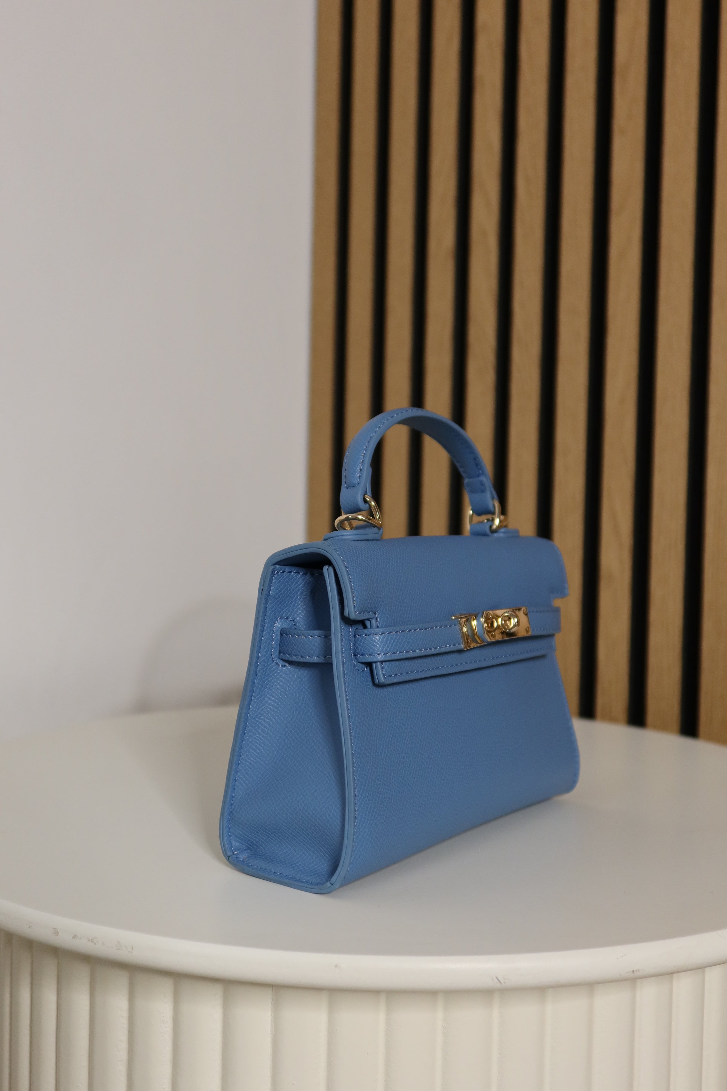 Borsa mini Kelly (cuoio / ceruleo / panna)