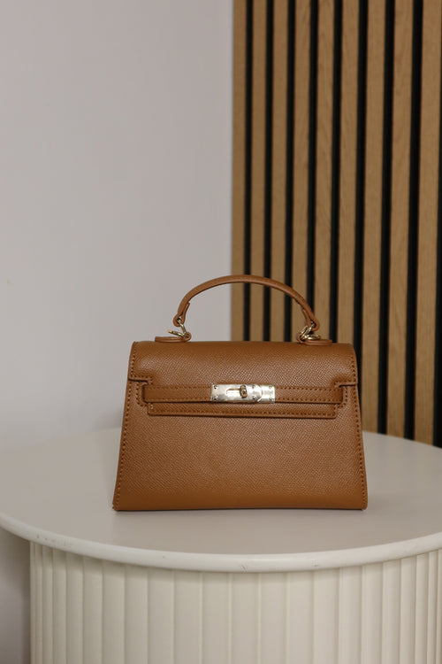 Borsa mini Kelly (cuoio / ceruleo / panna)