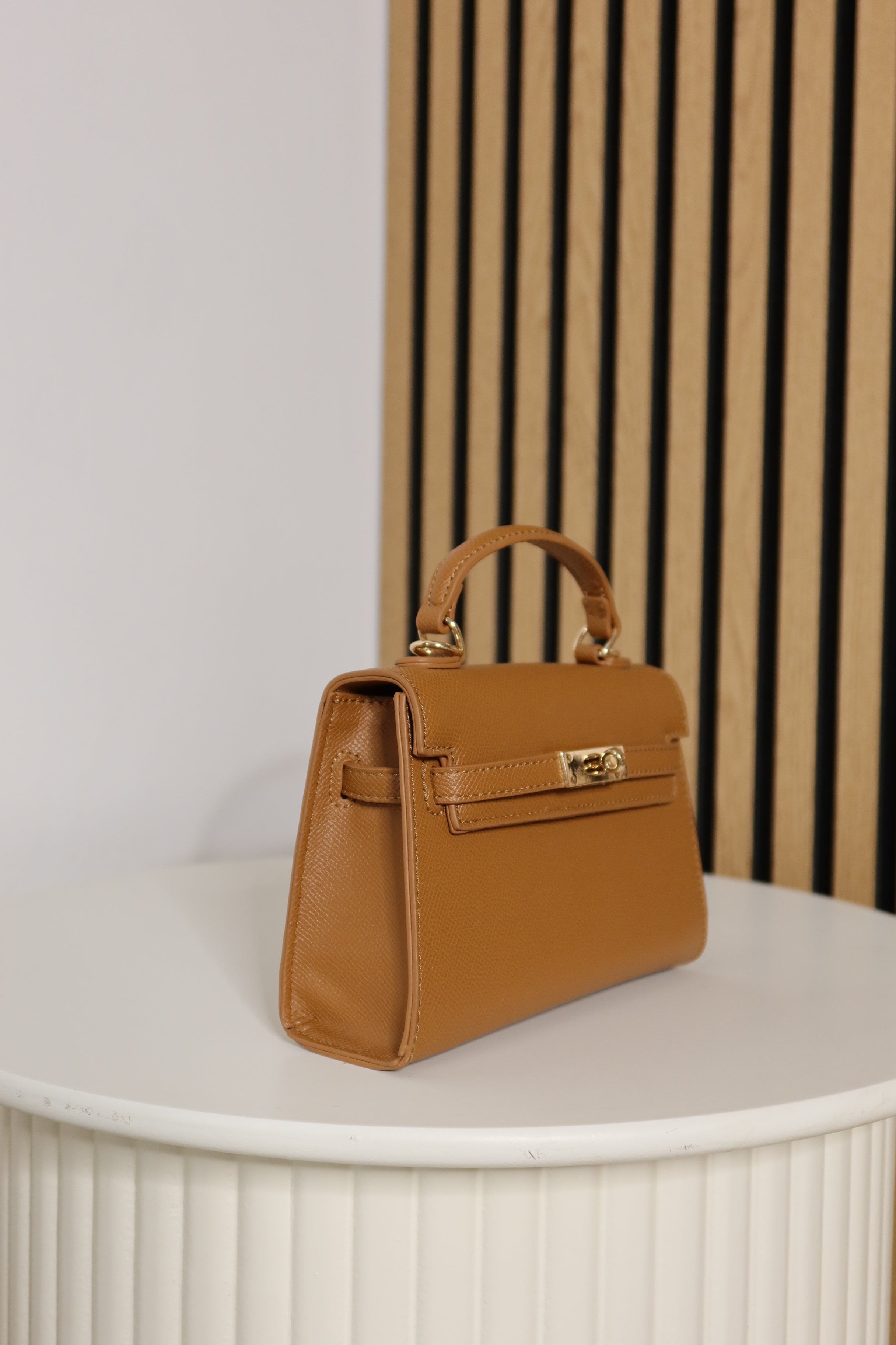 Borsa mini Kelly (cuoio / ceruleo / panna)